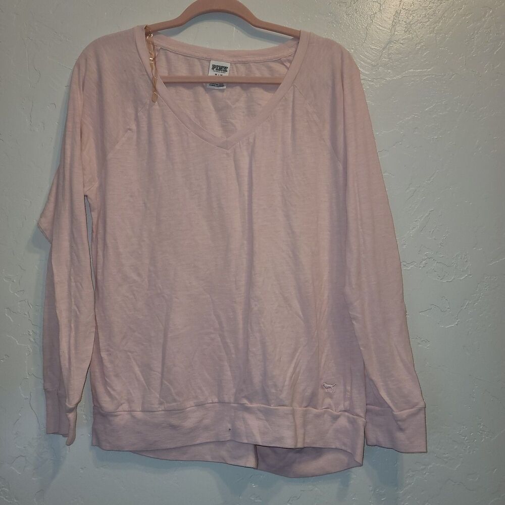 VS PINK Womens M Long Sleeve Sleep Shirt Pajama Top Casual Pink Comfy Yoga Y2K